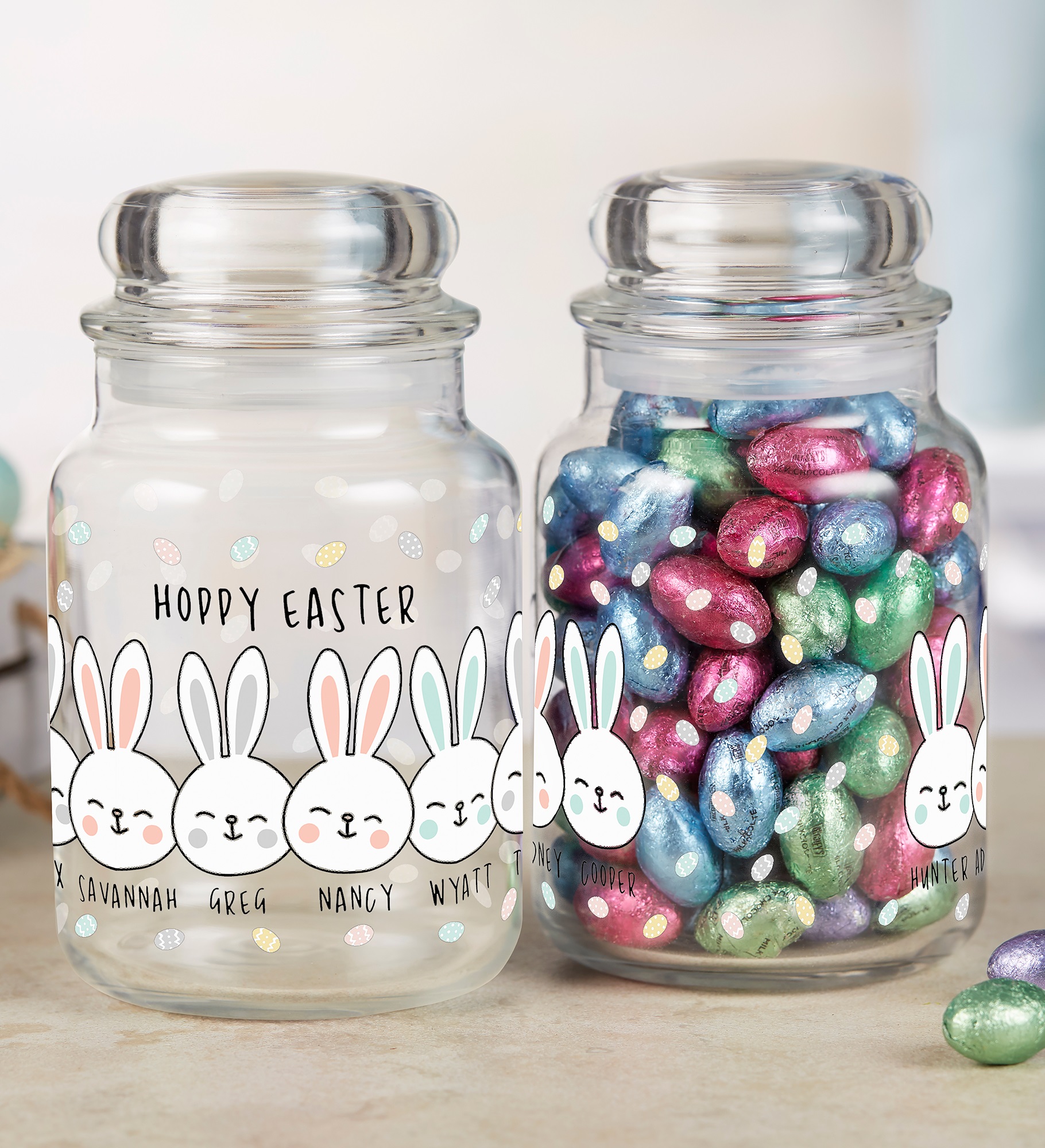 Easter Bunny Family Personalized Glass Easter Candy Jar